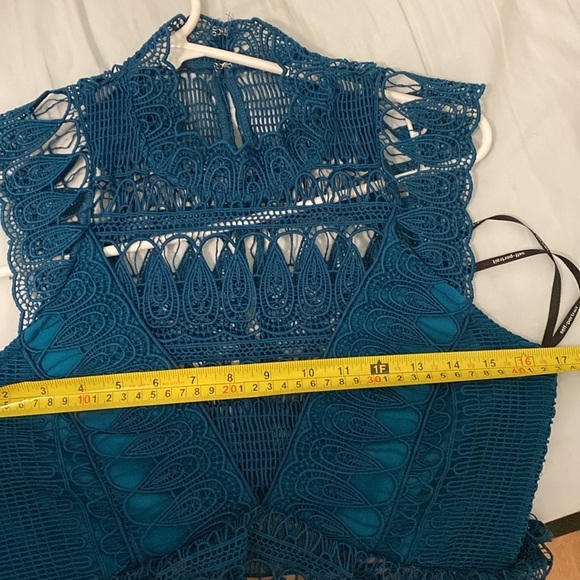 Self-Portrait / Teardrop Guipure tiered lace minidress Teal turquoise US 6 UK 10 - Picture 8 of 8